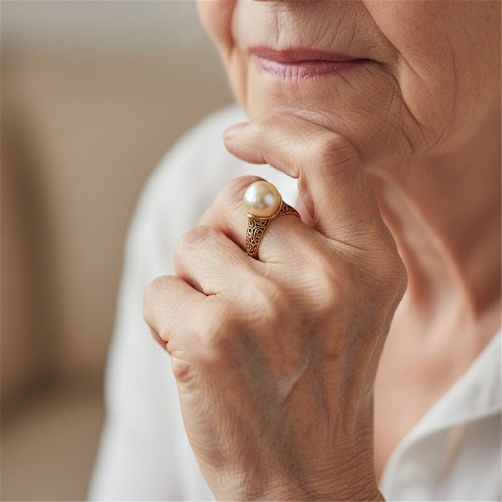 Anillo dorado vintage con perla
