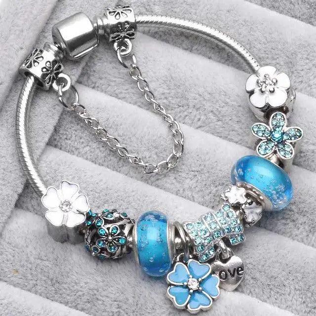 Pulseras azules vintage en plata