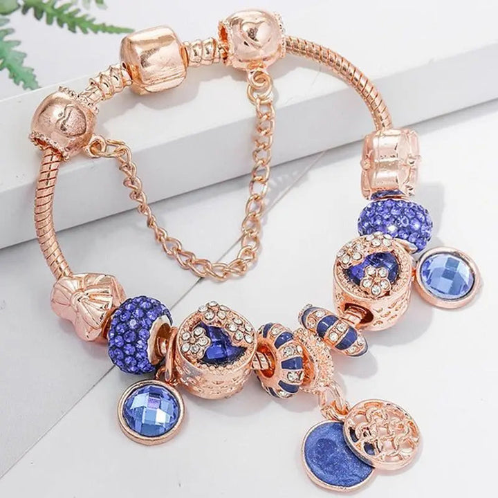 Pulsera de plata rosa y cristal azul