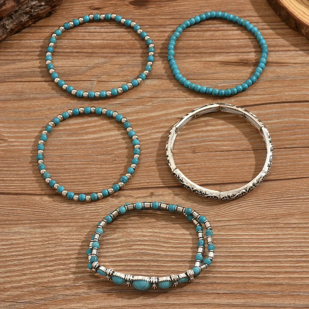 Conjunto de pulseras boho con cuentas turquesas
