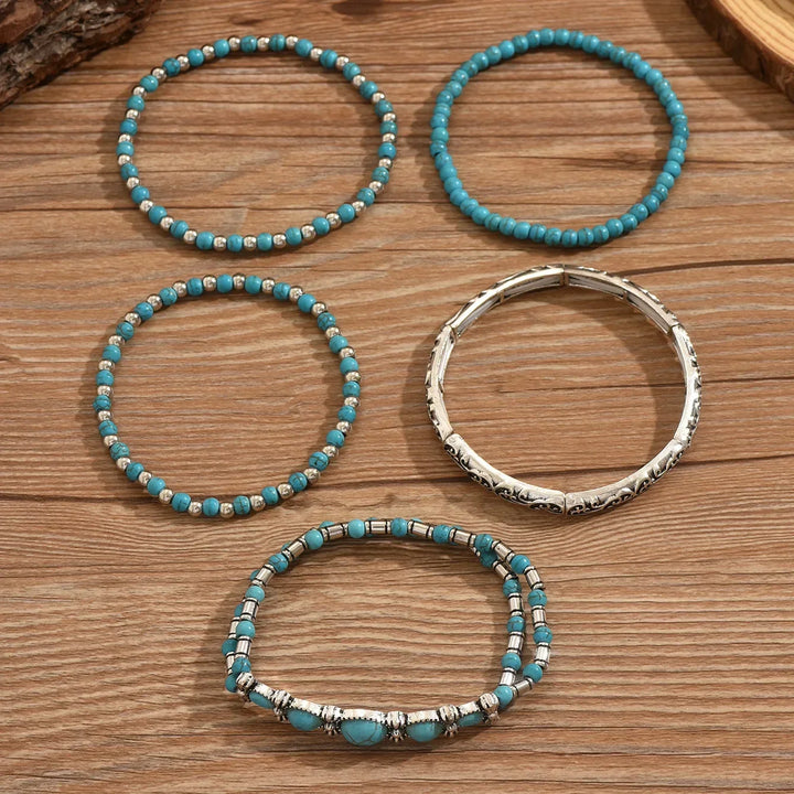 Conjunto de pulseras boho con cuentas turquesas