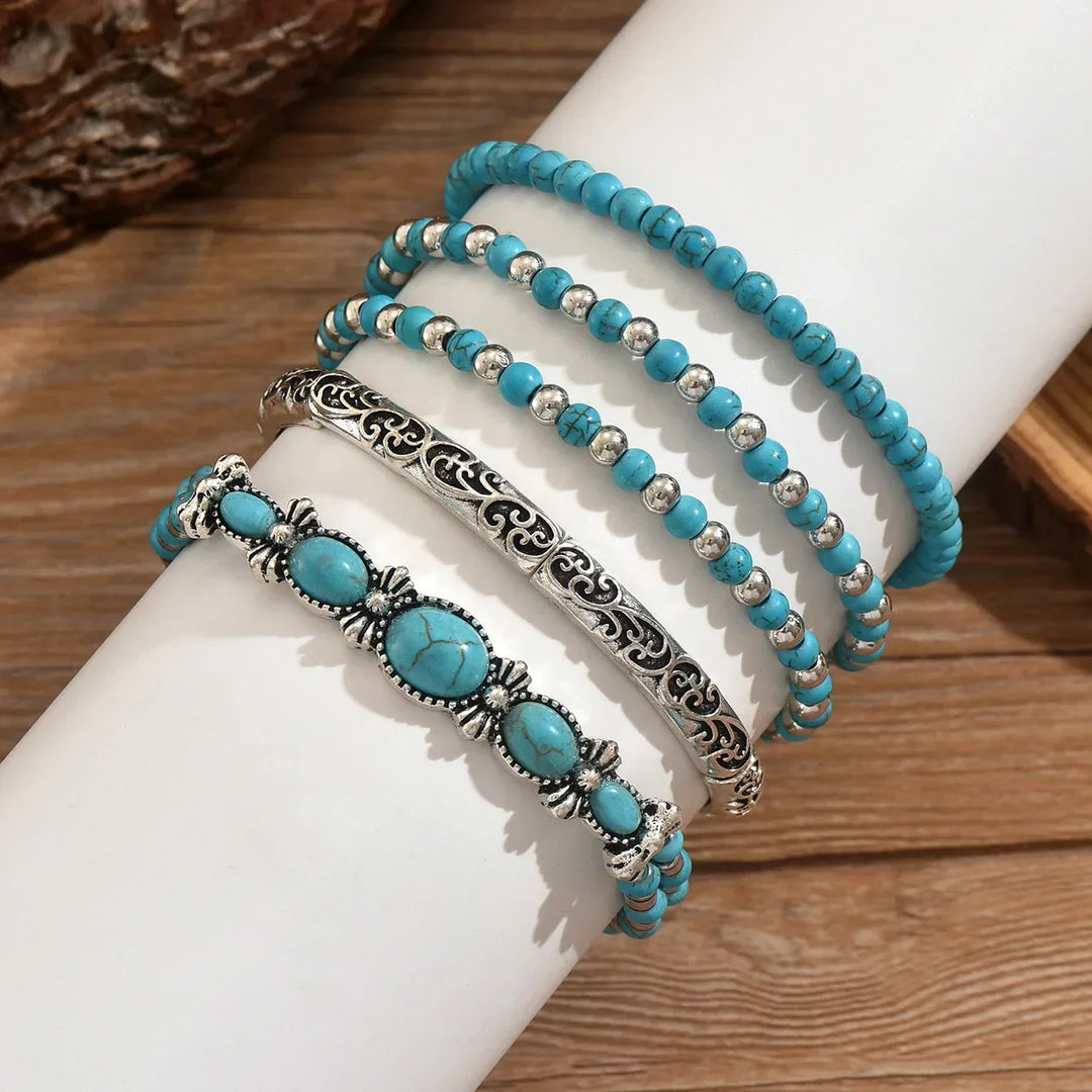 Conjunto de pulseras boho con cuentas turquesas