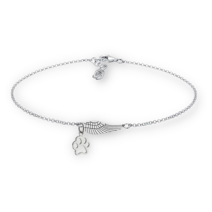 Pulsera conmemorativa de plata con ala de ángel y huella | Hecha a mano