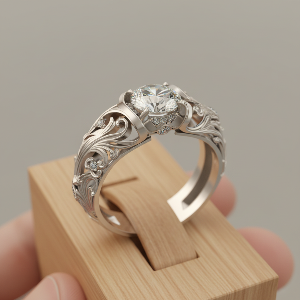 Anillo Exótico de Cristal Plateado